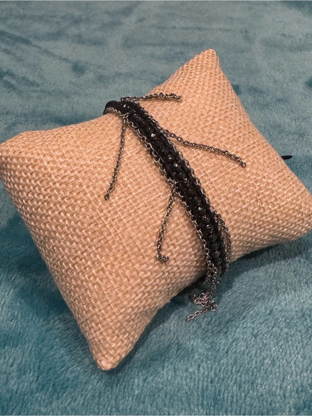 CHAN LUU Black Beaded Leather/Chain Bracelet